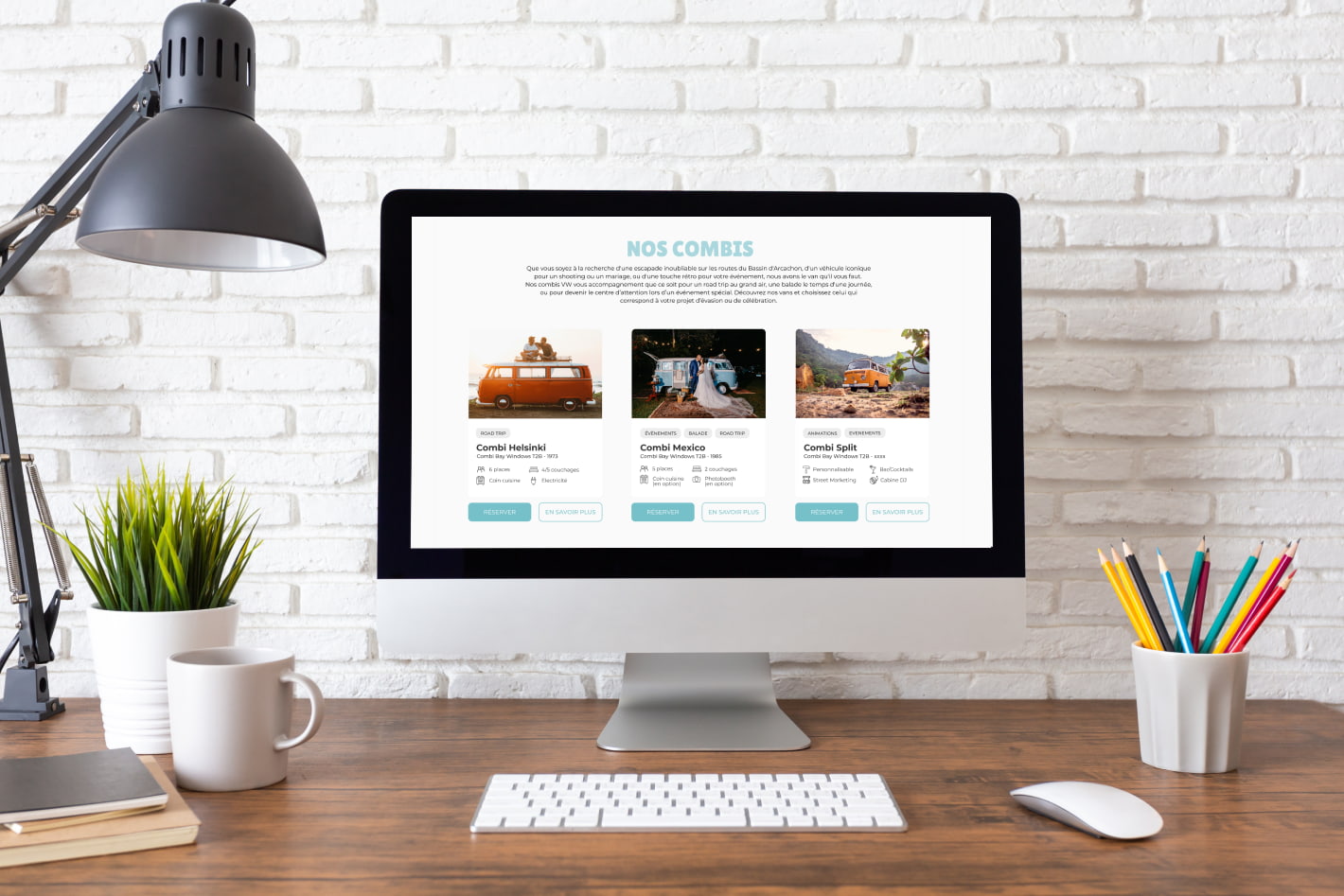 Mockup de la page Nos vans du site web Les combi du bassin maquetté et développé par Chloé Doustalet