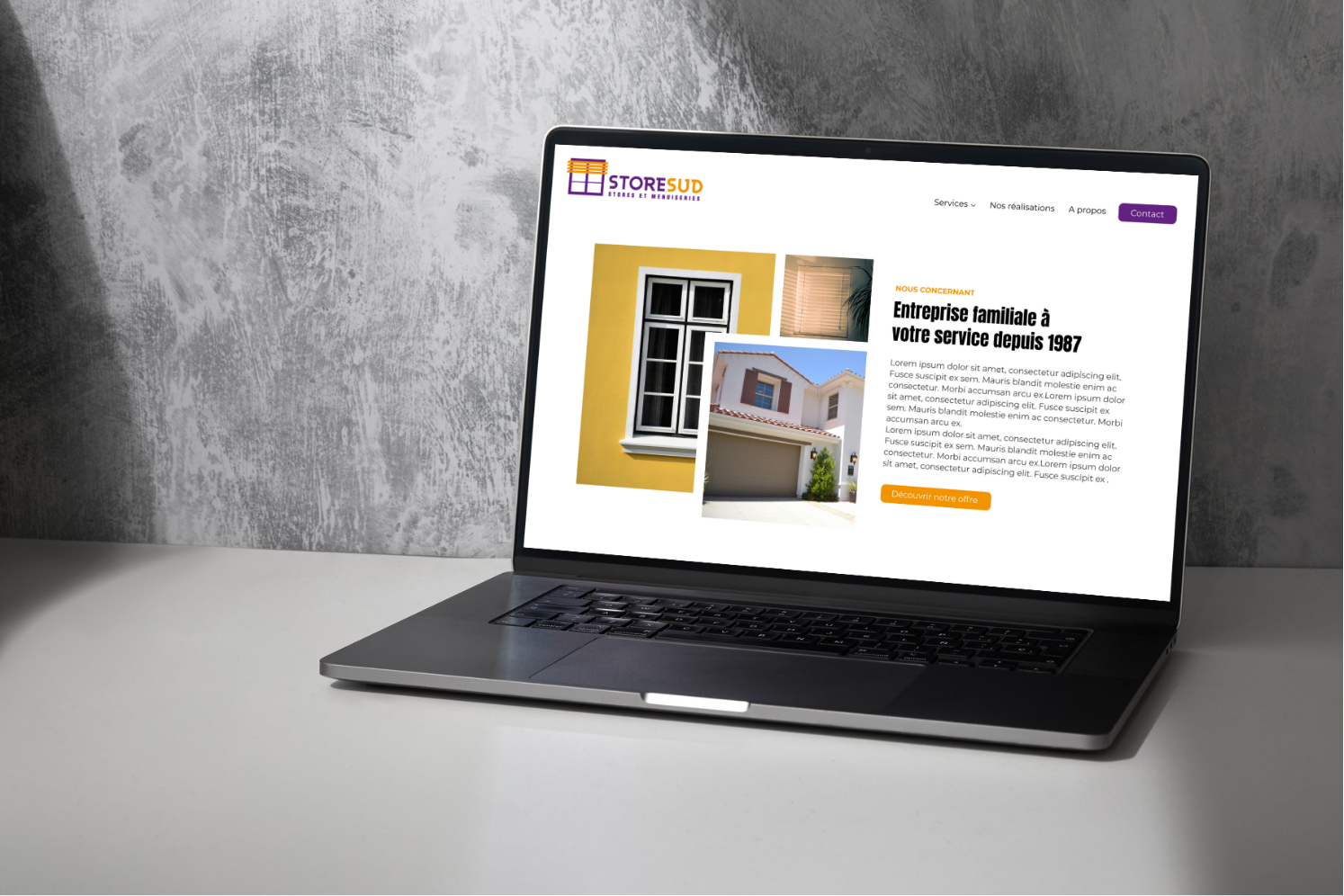 Mockup de la page A propos du site internet Stores Sud maquetté et développé par Chloé Doustalet